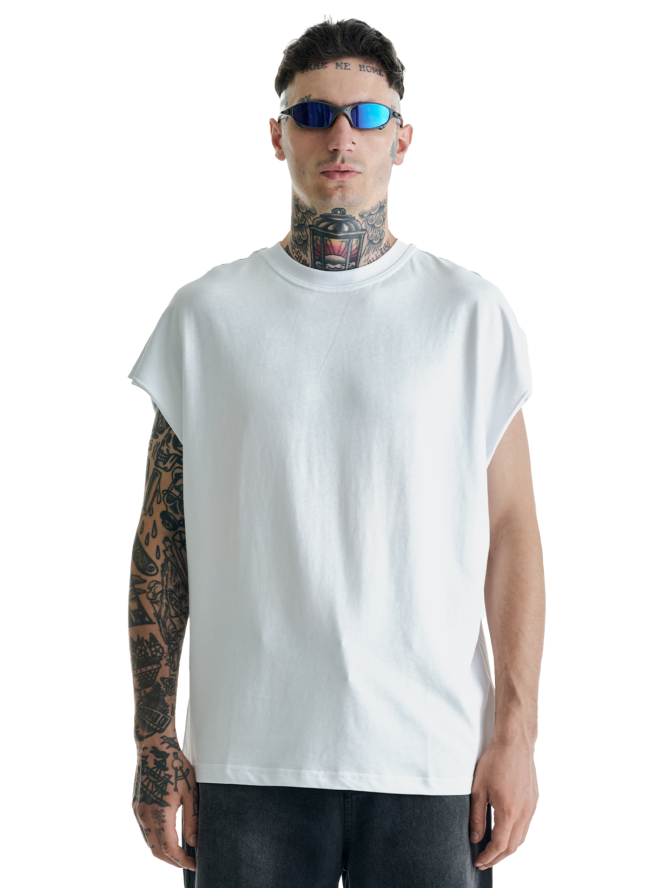 Koszulka bez rękawów SMASH Oversize „Premium Cotton” – biała