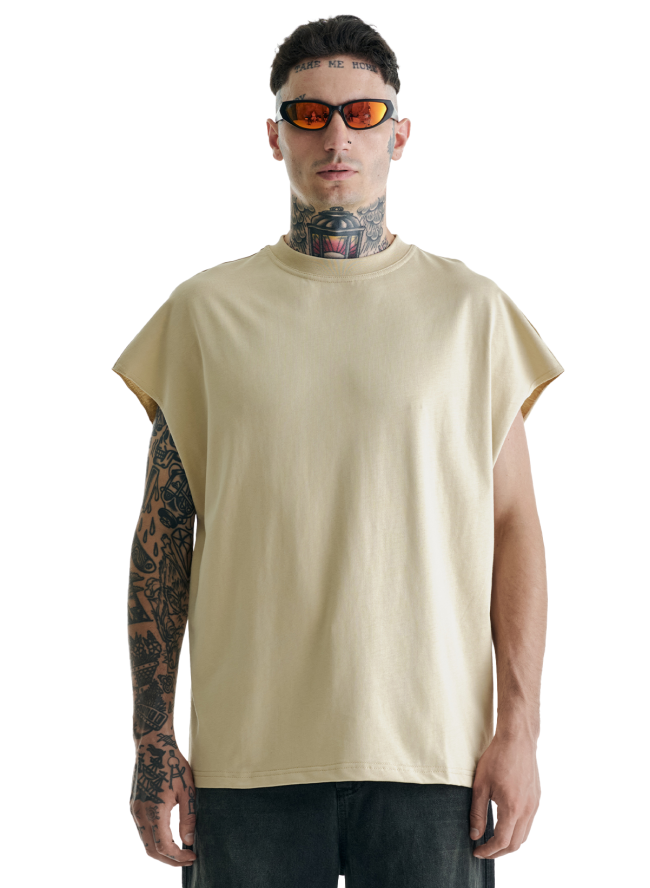 Koszulka bez rękawów SMASH Oversize „Premium Cotton” w kolorze jasnobeżowym