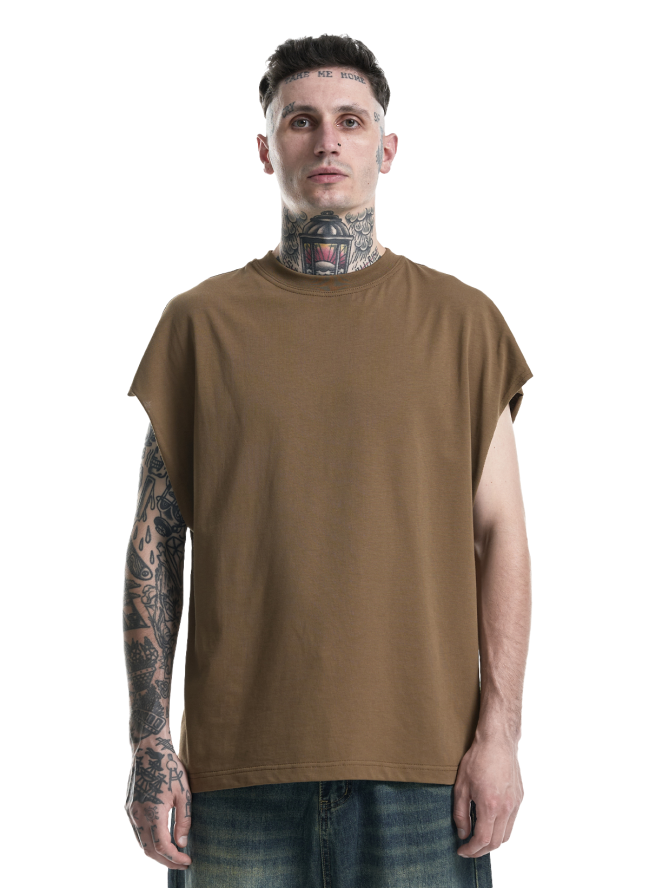 Koszulka bez rękawów SMASH Oversize „Premium Cotton” w kolorze jasnobrązowym
