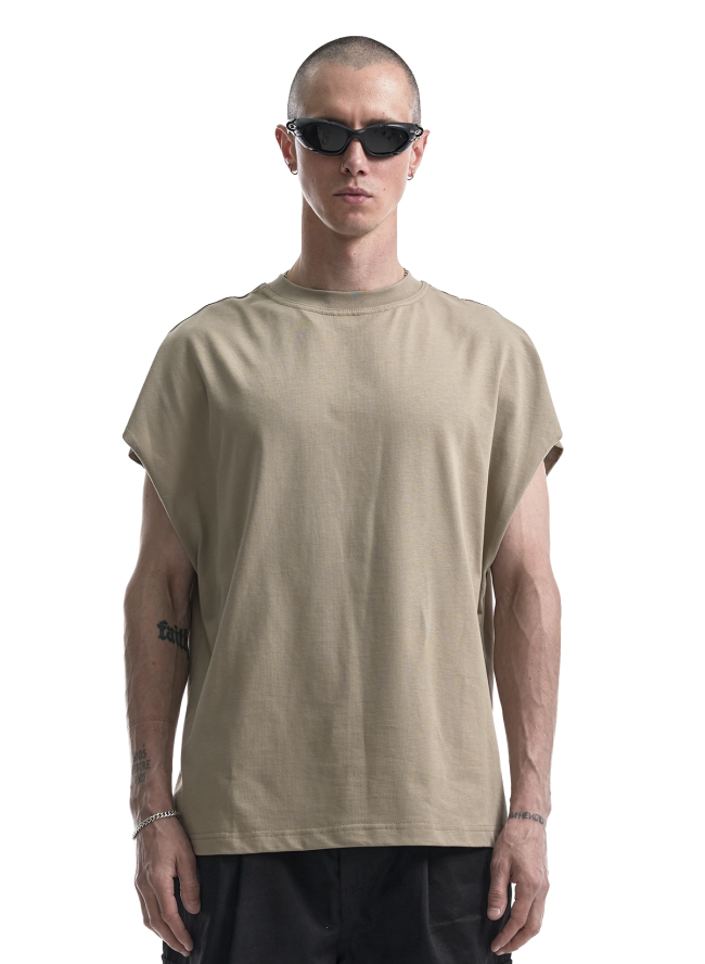 Koszulka bez rękawów SMASH Oversize „Premium Cotton” w kolorze oliwkowo-szarym