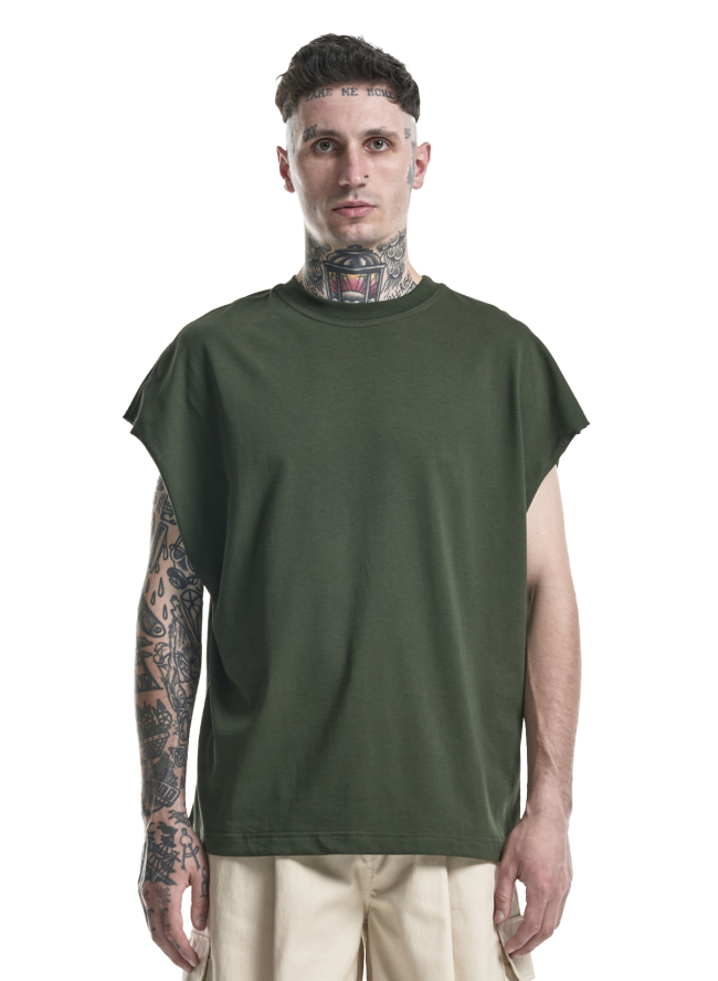 Koszulka bez rękawów SMASH Oversize „Premium Cotton” – ciemnozielona