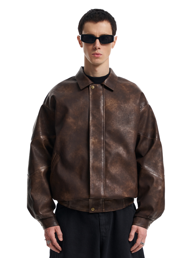 Kurtka skórzana SMASH „Bomber” v2, ciemnobrązowa